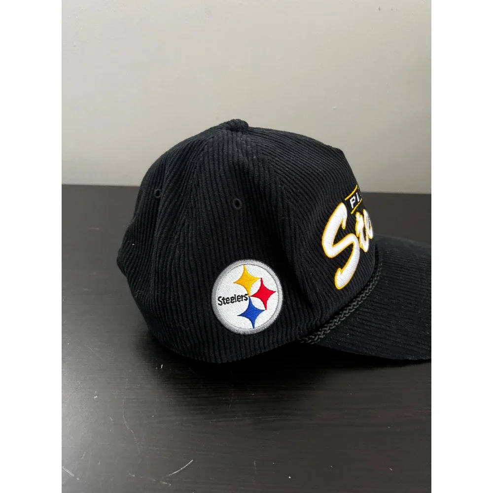 47 Brand Pittsburgh Steelers Black Corduroy Snapback Hat Green Underbrim NFL Cap